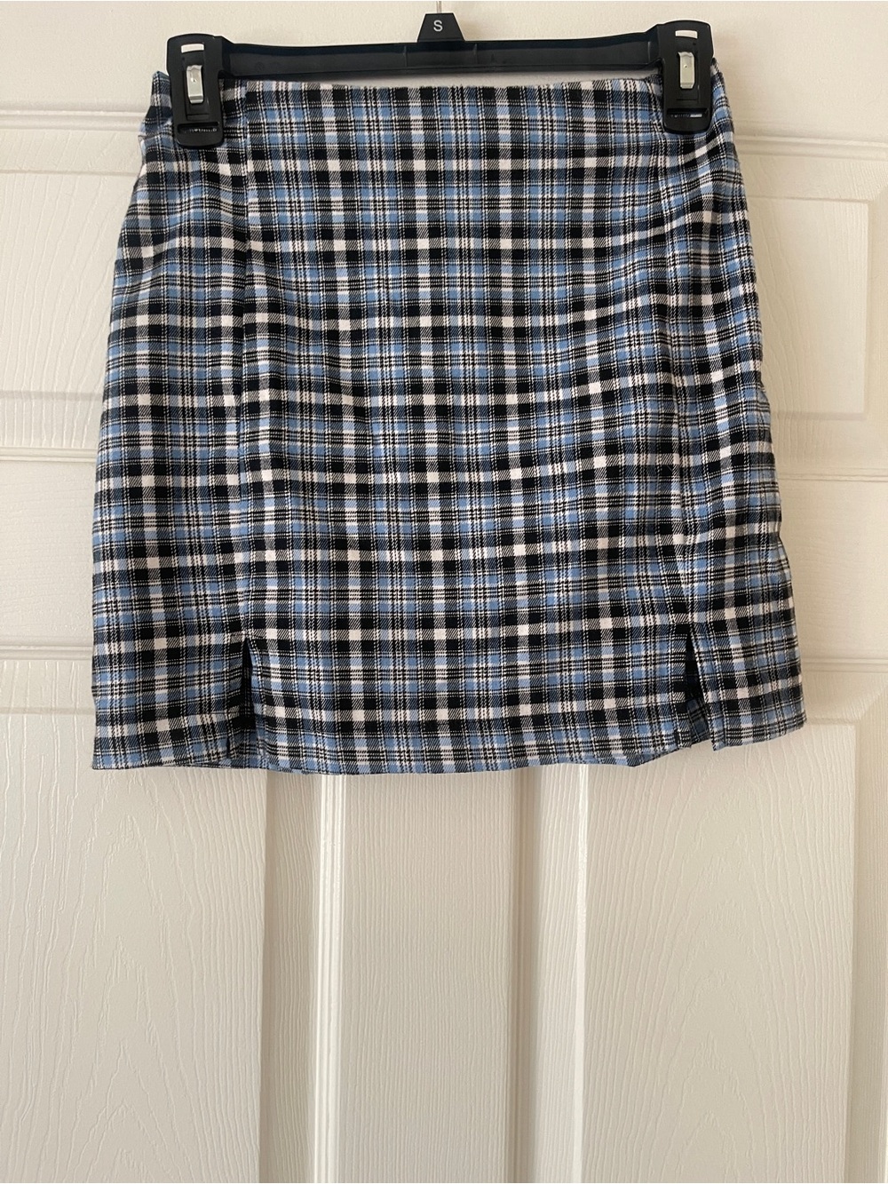 Love on a Hanger Blue, Black and White Plaid Mini Skirt